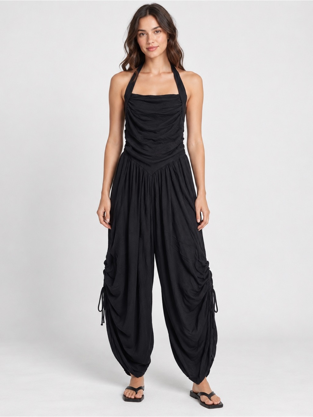 Urban Outfitters Out From Under Seaside Cowl Halter Jumpsuit XS Black Boho Open